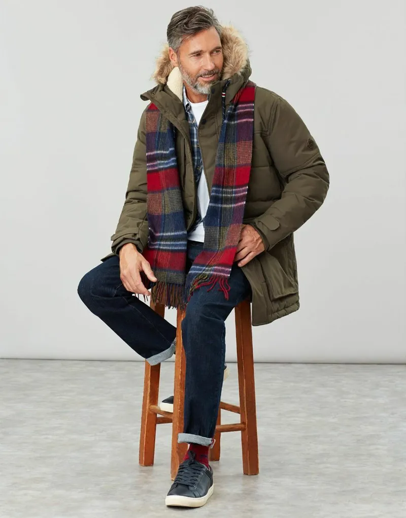 Joules Tytherton Gentleman's Red Navy Check Scarf 